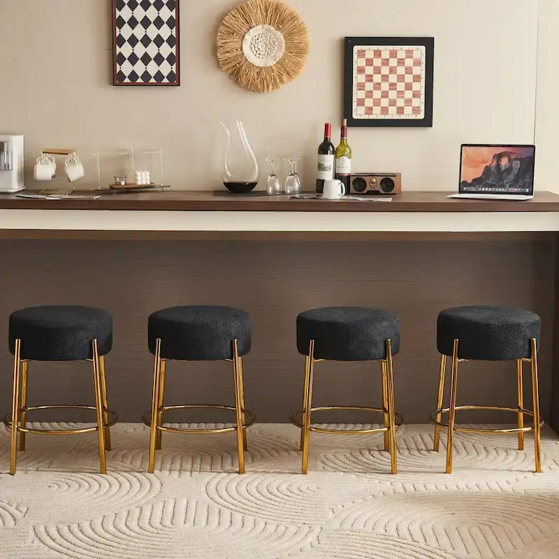 Schwarz-goldene moderne Barhocker, 20 Zoll, mit stabilen Beinen und Hardware-Verstärkung (2er-Set)