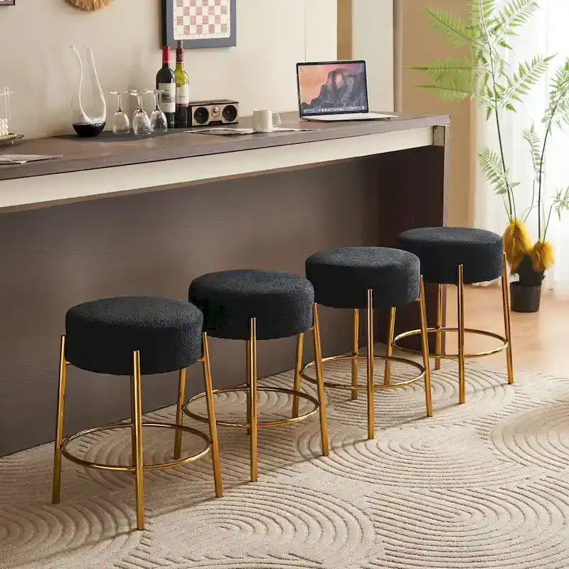 Schwarz-goldene moderne Barhocker, 20 Zoll, mit stabilen Beinen und Hardware-Verstärkung (2er-Set)