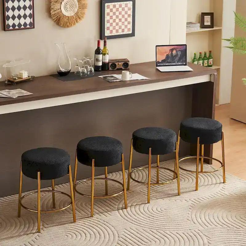 Schwarz-goldene moderne Barhocker, 20 Zoll, mit stabilen Beinen und Hardware-Verstärkung (2er-Set)