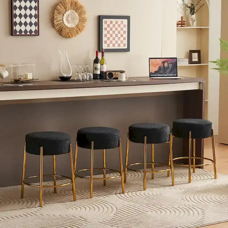 Schwarz-goldene moderne Barhocker, 20 Zoll, mit stabilen Beinen und Hardware-Verstärkung (2er-Set)