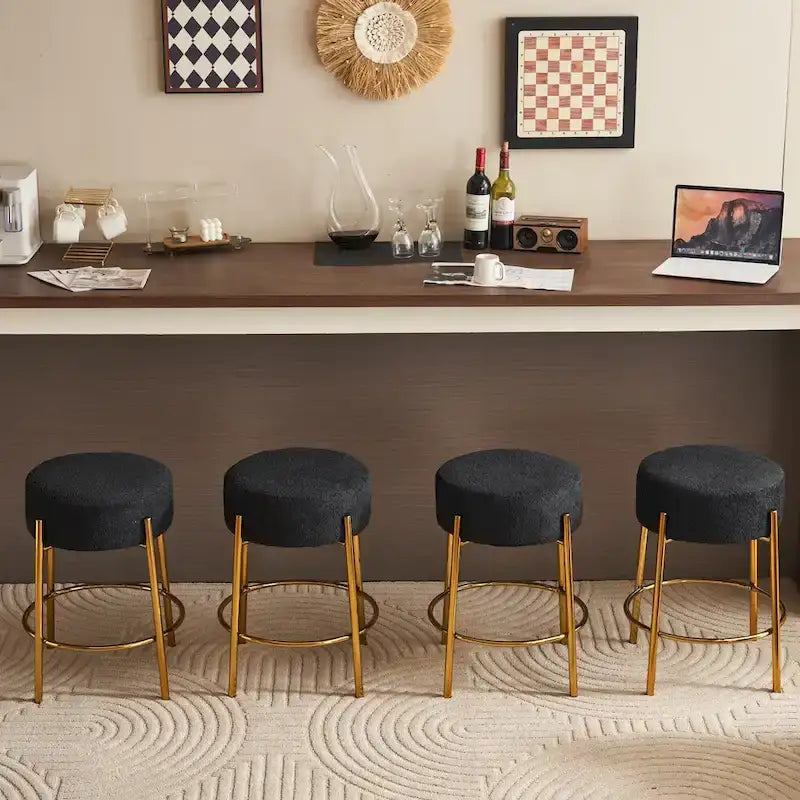 Schwarz-goldene moderne Barhocker, 20 Zoll, mit stabilen Beinen und Hardware-Verstärkung (2er-Set)