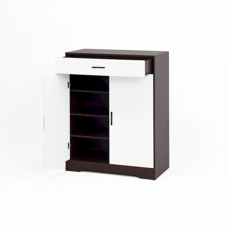 Schuhschrank, 4-stufiger Schuhregal-Organizer mit 1 Schublade, freistehender Schuhschrank mit 2 Türen und verstellbaren Einlegeböden