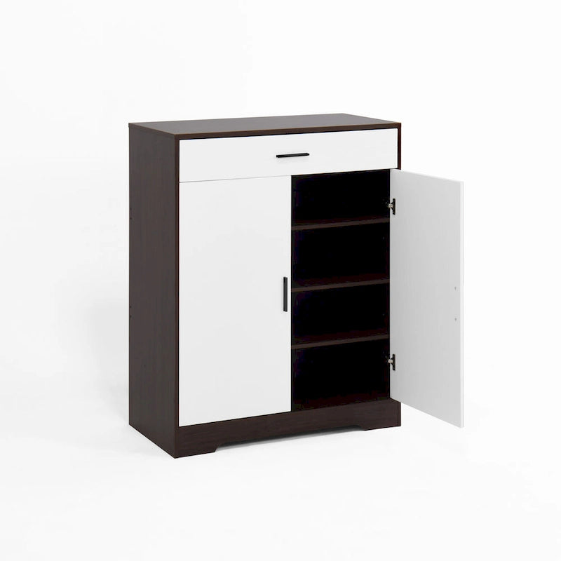 Schuhschrank, 4-stufiger Schuhregal-Organizer mit 1 Schublade, freistehender Schuhschrank mit 2 Türen und verstellbaren Einlegeböden