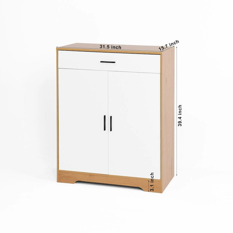 Schuhschrank, 4-stufiger Schuhregal-Organizer mit 1 Schublade, freistehender Schuhschrank mit 2 Türen und verstellbaren Einlegeböden