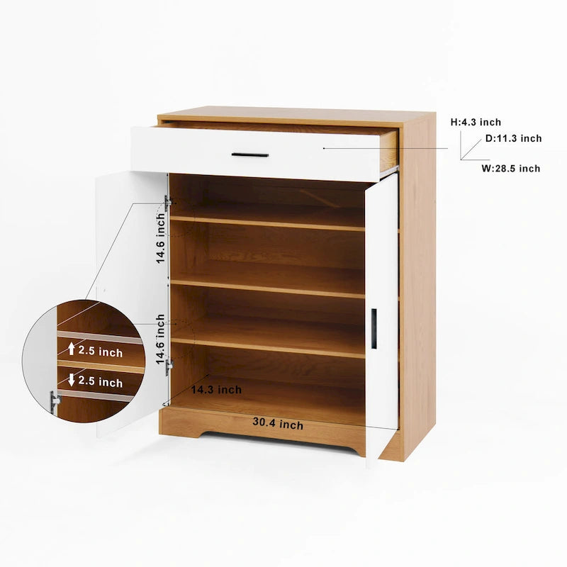 Schuhschrank, 4-stufiger Schuhregal-Organizer mit 1 Schublade, freistehender Schuhschrank mit 2 Türen und verstellbaren Einlegeböden
