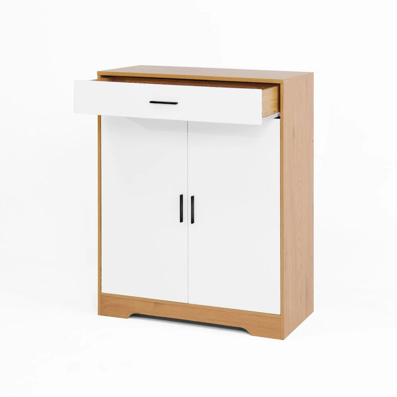 Schuhschrank, 4-stufiger Schuhregal-Organizer mit 1 Schublade, freistehender Schuhschrank mit 2 Türen und verstellbaren Einlegeböden