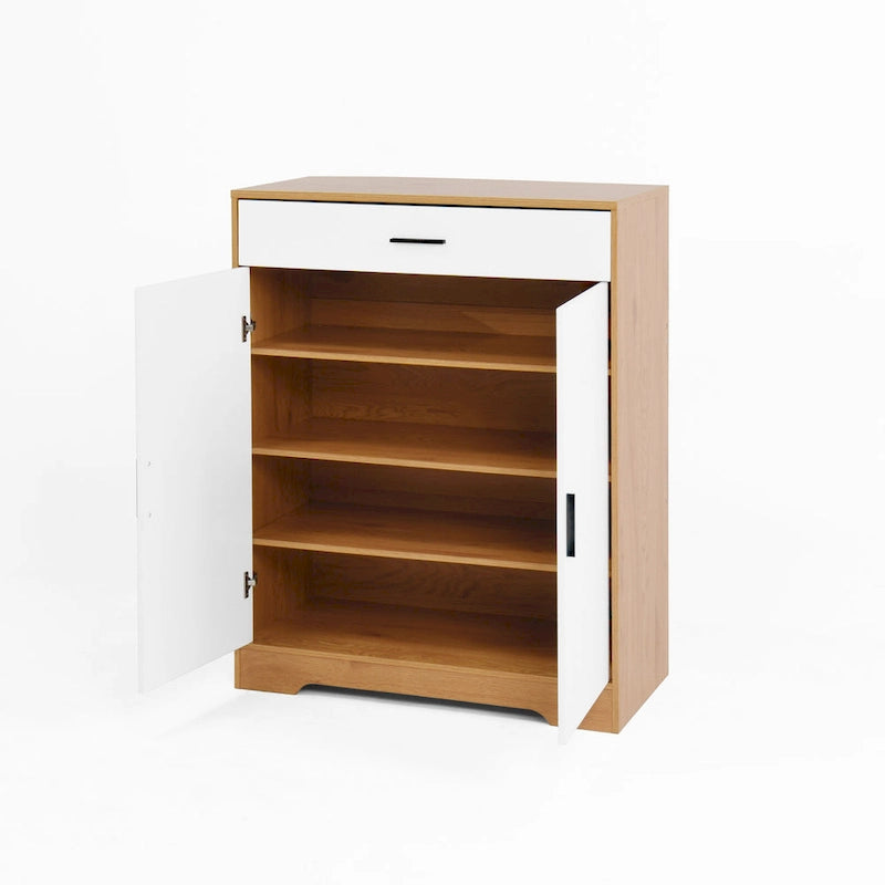 Schuhschrank, 4-stufiger Schuhregal-Organizer mit 1 Schublade, freistehender Schuhschrank mit 2 Türen und verstellbaren Einlegeböden