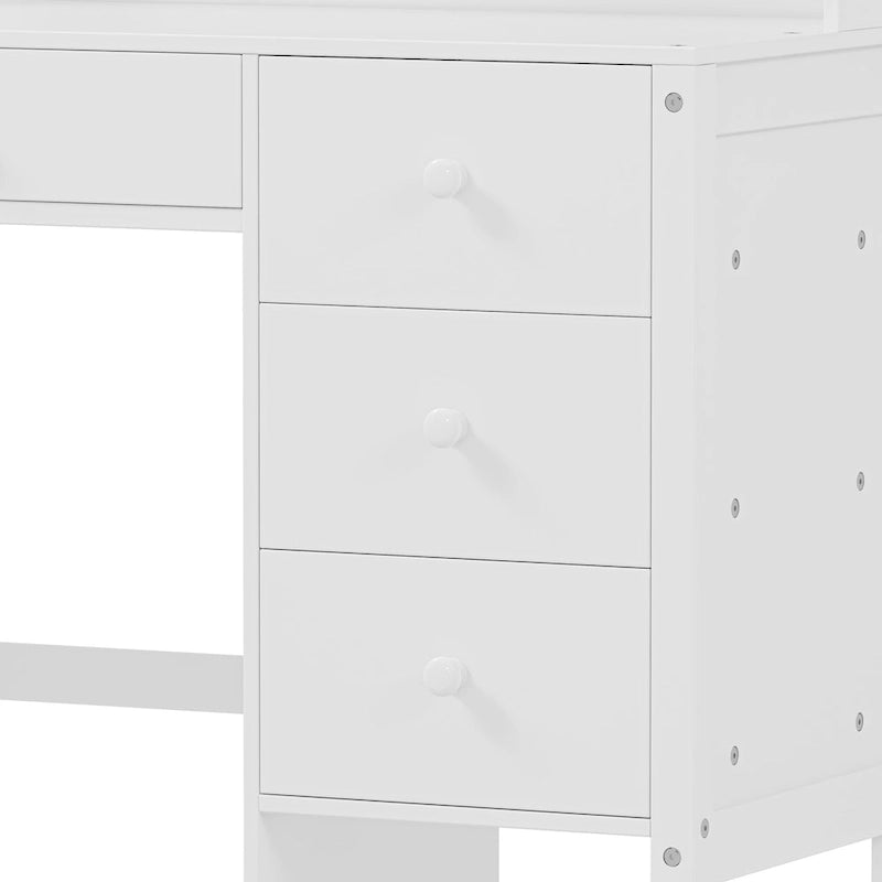 Computertisch mit vier Schubladen, Ablageboden und Stuhl, ideal fürs Büro oder Arbeitszimmer im Schlafzimmer oder Wohnzimmer
