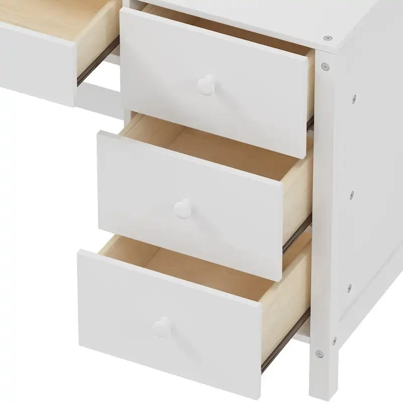 Computertisch mit vier Schubladen, Ablageboden und Stuhl, ideal fürs Büro oder Arbeitszimmer im Schlafzimmer oder Wohnzimmer