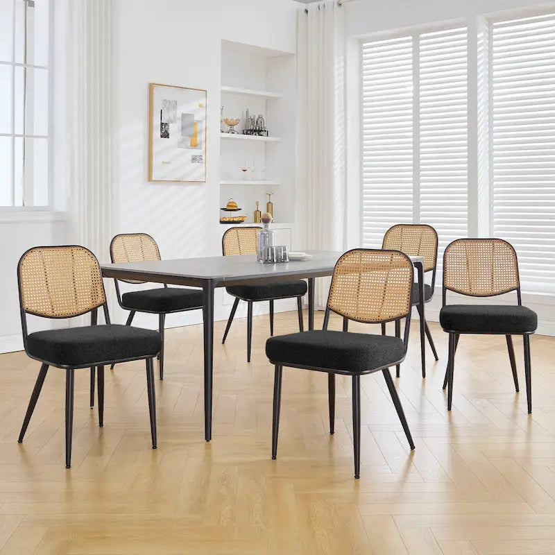 Gestoffeerde rotan eetkamerstoelen, zijstoelen, set van 2 - 33.86 H x 18.9 B x 22.83 D