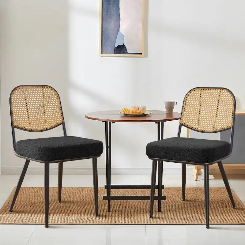 Gestoffeerde rotan eetkamerstoelen, zijstoelen, set van 2 - 33.86 H x 18.9 B x 22.83 D