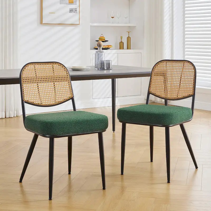 Gestoffeerde rotan eetkamerstoelen, zijstoelen, set van 2 - 33.86 H x 18.9 B x 22.83 D