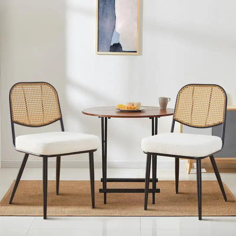 Gepolsterte Rattan-Esszimmerstühle, Seitenstühle, 2er-Set – 33.86H x 18.9W x 22.83D
