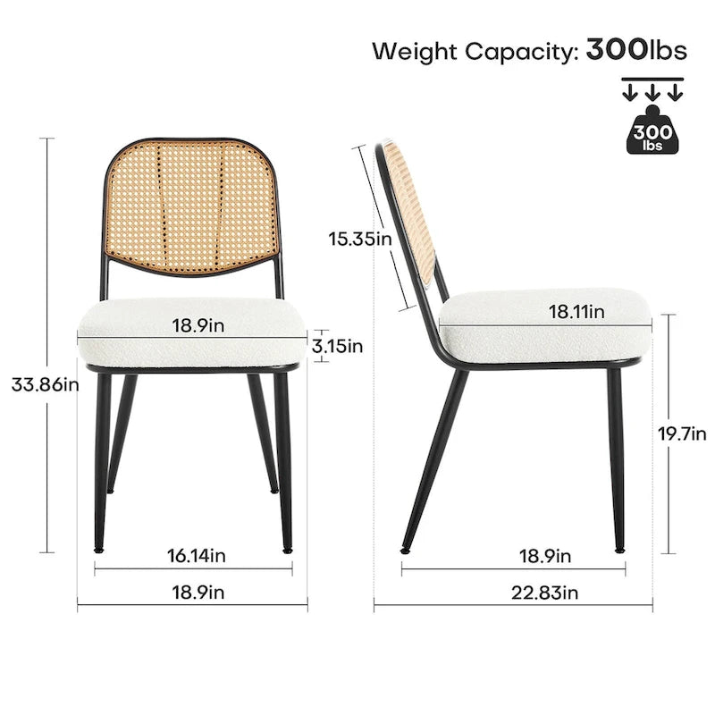 Gepolsterte Rattan-Esszimmerstühle, Seitenstühle, 2er-Set – 33.86H x 18.9W x 22.83D