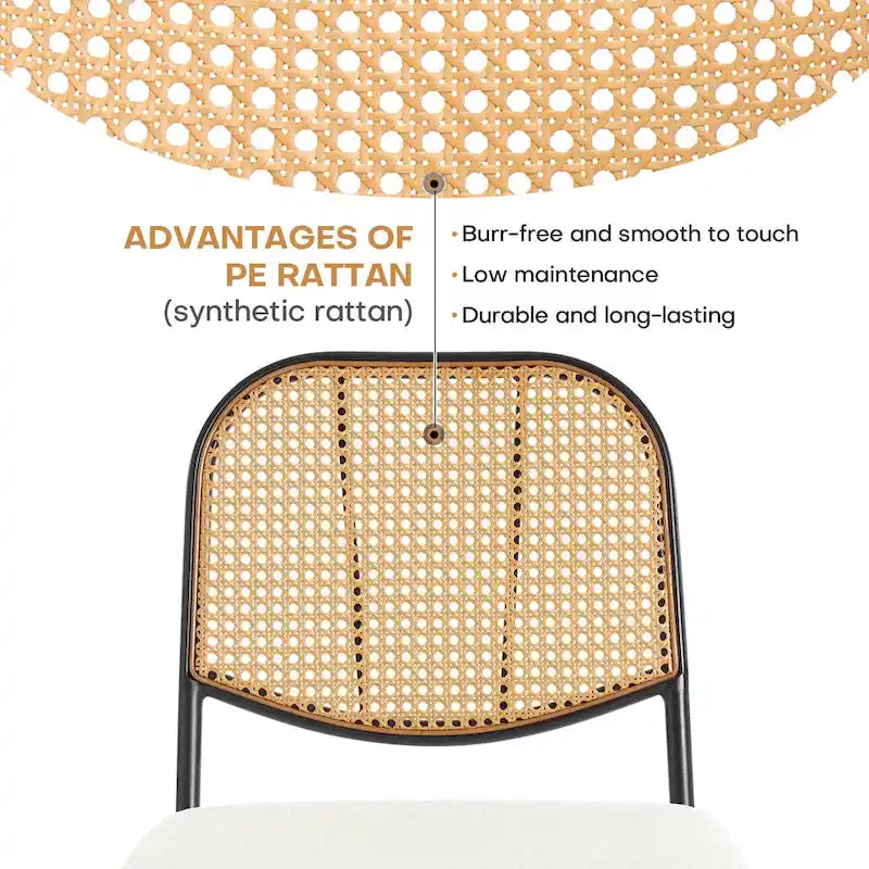 Gepolsterte Rattan-Esszimmerstühle, Seitenstühle, 2er-Set – 33.86H x 18.9W x 22.83D