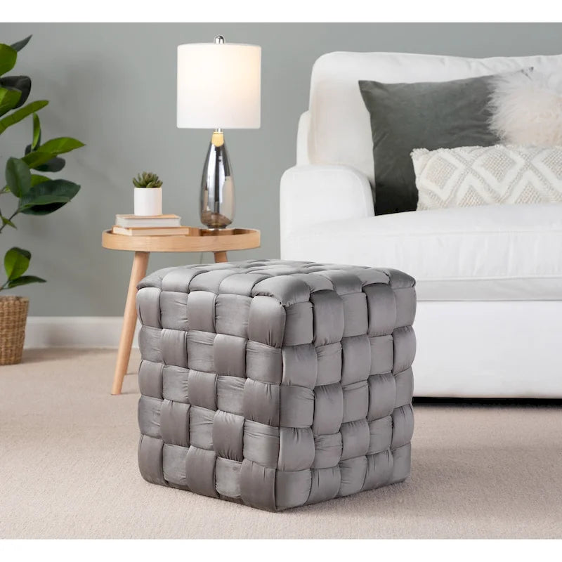 Geflochtener quadratischer Ottoman Silver Orchid 16