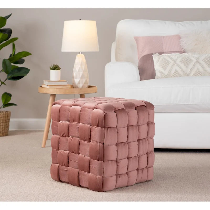 Geflochtener quadratischer Ottoman Silver Orchid 16