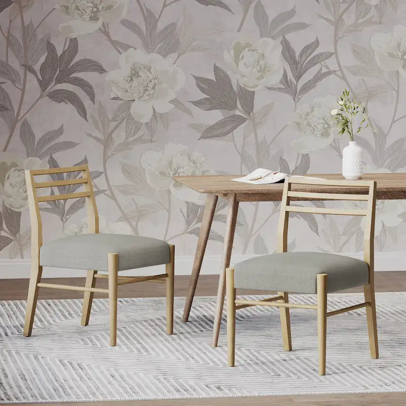 Gestoffeerde eetkamerstoelen van stof en rubberhout (set van 2) van