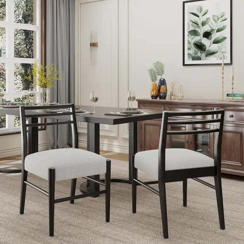 Gestoffeerde eetkamerstoelen van stof en rubberhout (set van 2) van