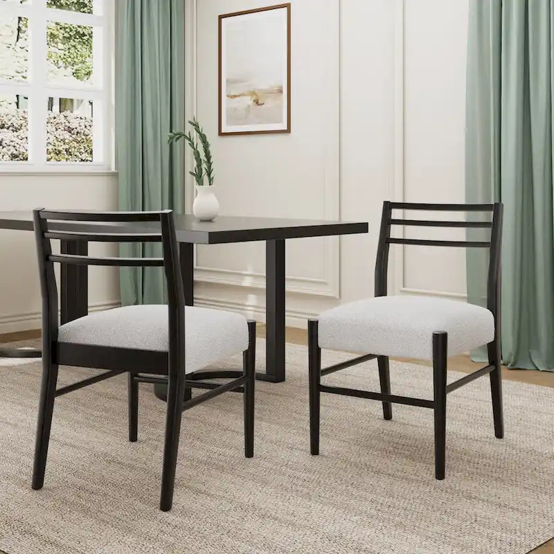 Gepolsterte Esszimmerstühle aus Stoff und Gummibaumholz (2er-Set) von