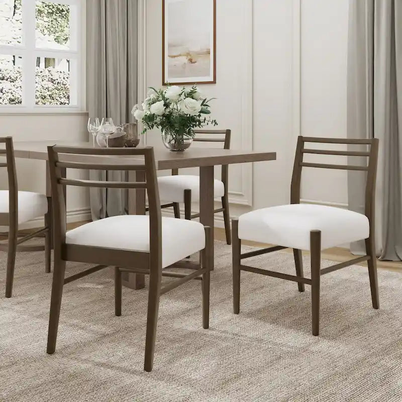 Gepolsterte Esszimmerstühle aus Stoff und Gummibaumholz (2er-Set) von