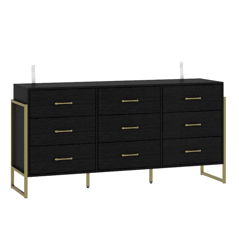 Vielseitige Kommode mit 9 Schubladen – elegantes Schwarz und Gold, hochwertige Schubladenkommode