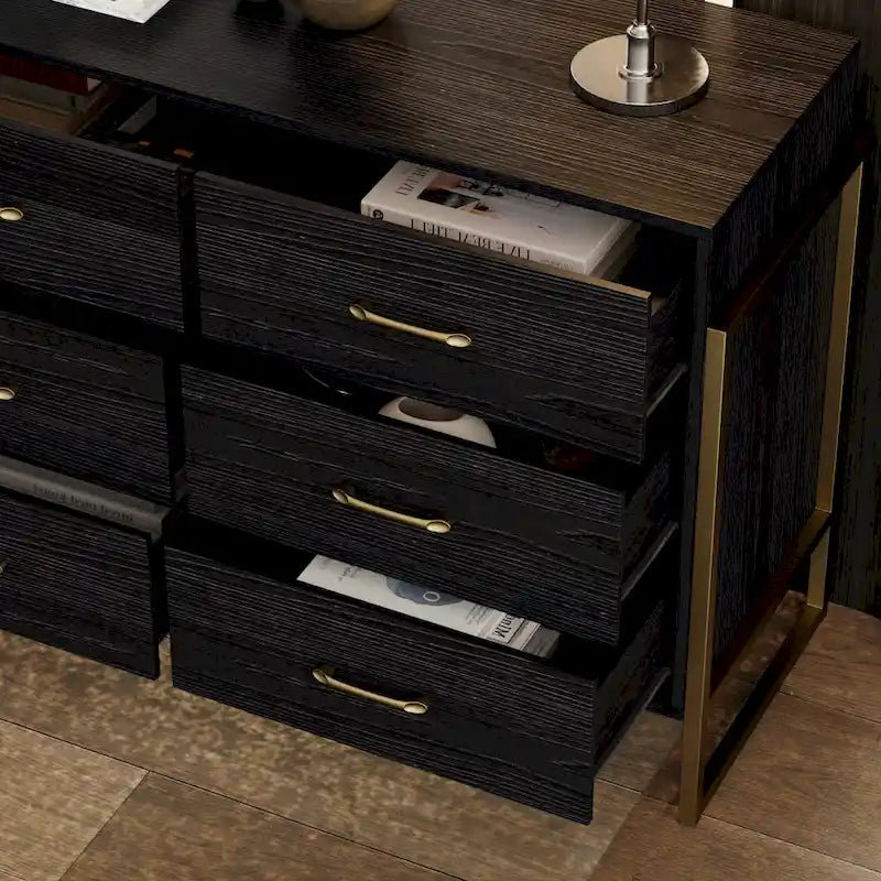 Vielseitige Kommode mit 9 Schubladen – elegantes Schwarz und Gold, hochwertige Schubladenkommode