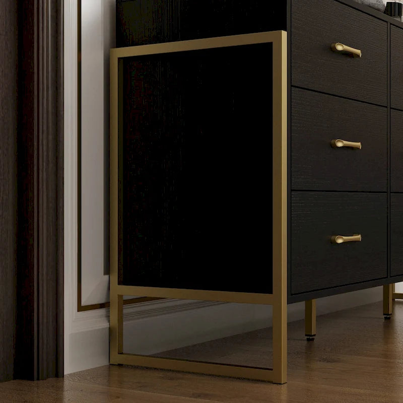Vielseitige Kommode mit 9 Schubladen – elegantes Schwarz und Gold, hochwertige Schubladenkommode
