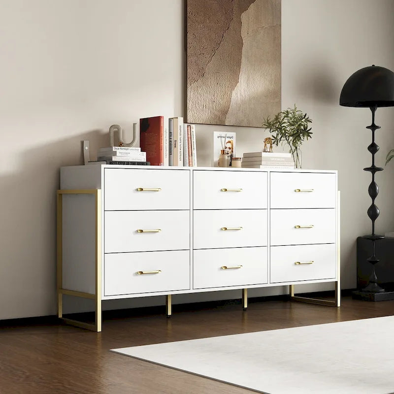 Vielseitige Kommode mit 9 Schubladen – elegantes Schwarz und Gold, hochwertige Schubladenkommode