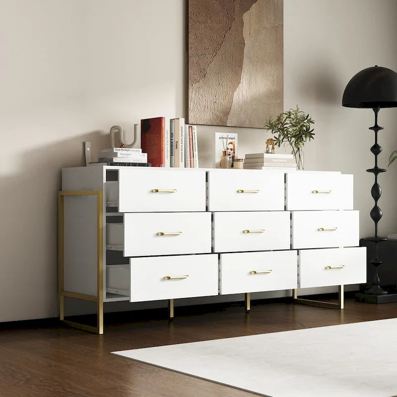 Vielseitige Kommode mit 9 Schubladen – elegantes Schwarz und Gold, hochwertige Schubladenkommode