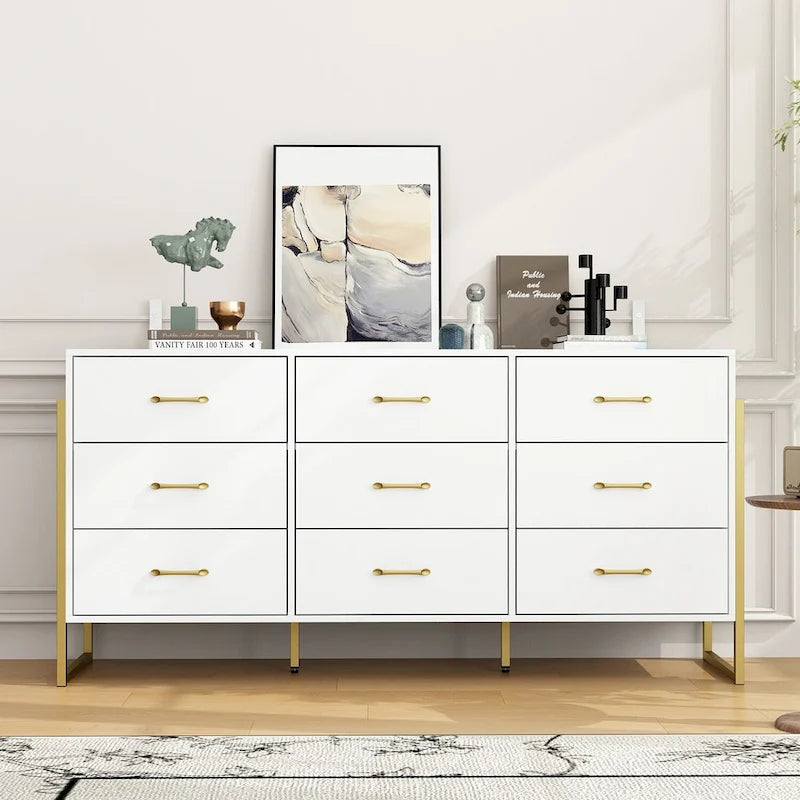 Vielseitige Kommode mit 9 Schubladen – elegantes Schwarz und Gold, hochwertige Schubladenkommode