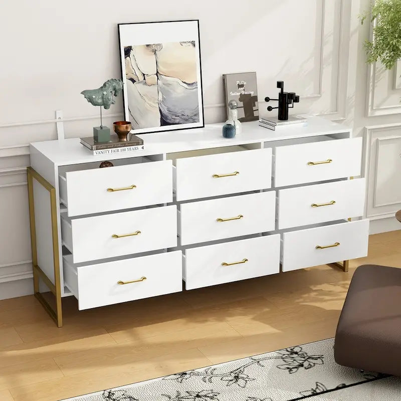 Vielseitige Kommode mit 9 Schubladen – elegantes Schwarz und Gold, hochwertige Schubladenkommode