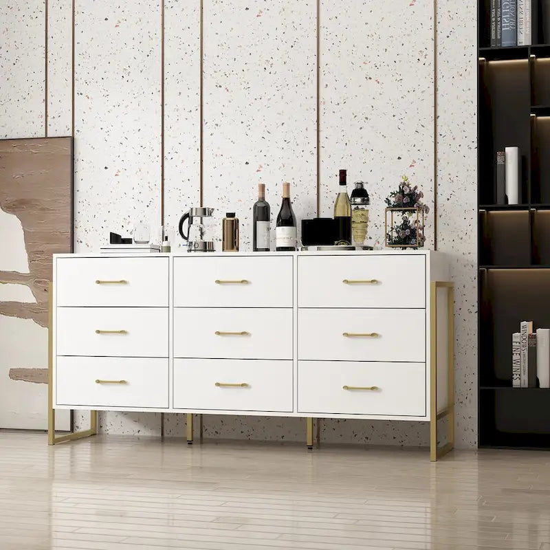 Vielseitige Kommode mit 9 Schubladen – elegantes Schwarz und Gold, hochwertige Schubladenkommode