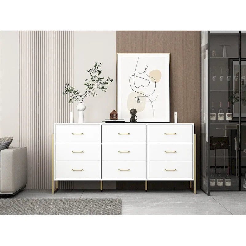 Vielseitige Kommode mit 9 Schubladen – elegantes Schwarz und Gold, hochwertige Schubladenkommode