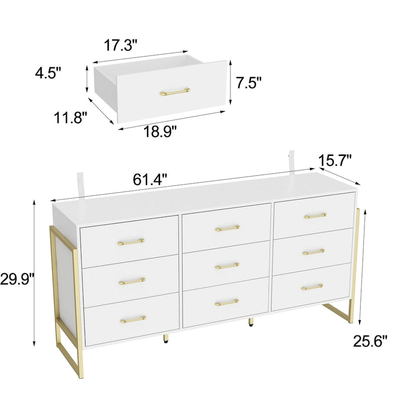 Vielseitige Kommode mit 9 Schubladen – elegantes Schwarz und Gold, hochwertige Schubladenkommode