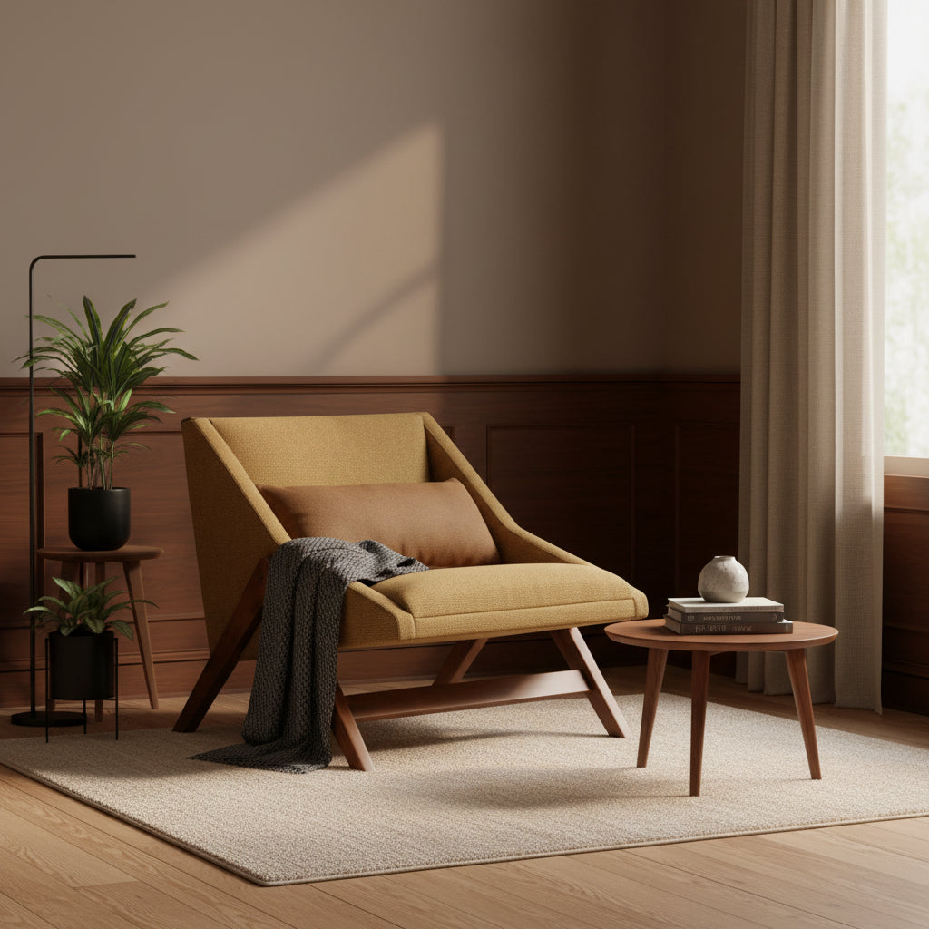 Lounge-Sessel in Senfgelb/Pekannuss