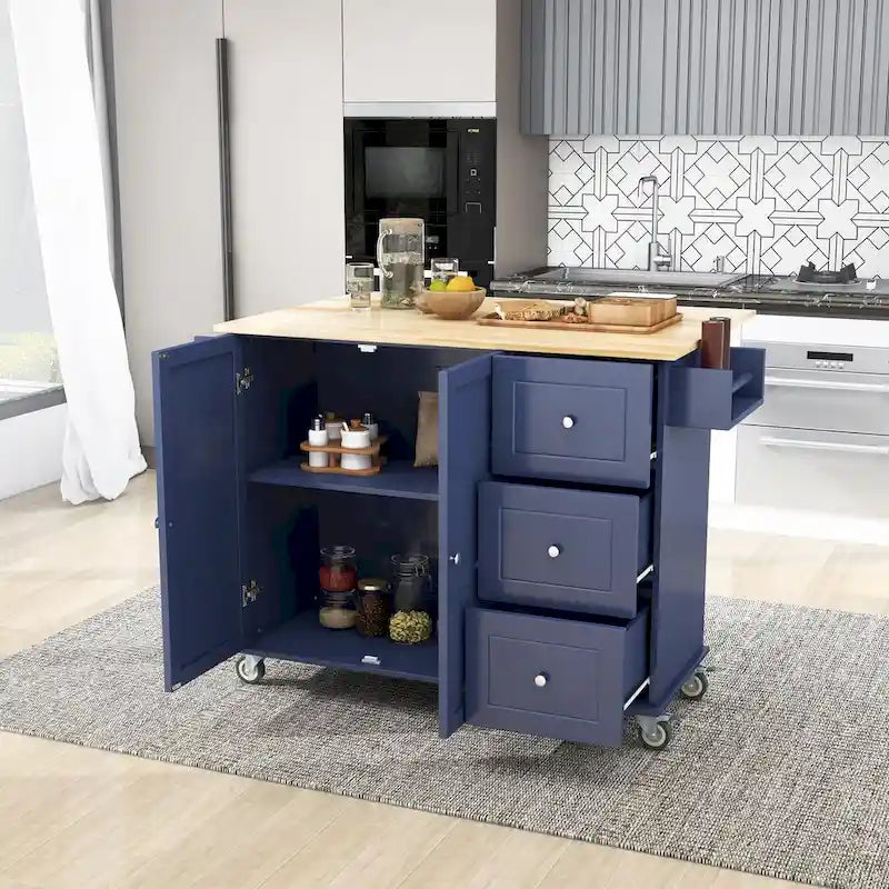 52.7 Zoll breite rollbare mobile Kücheninsel mit feststellbaren Rollen