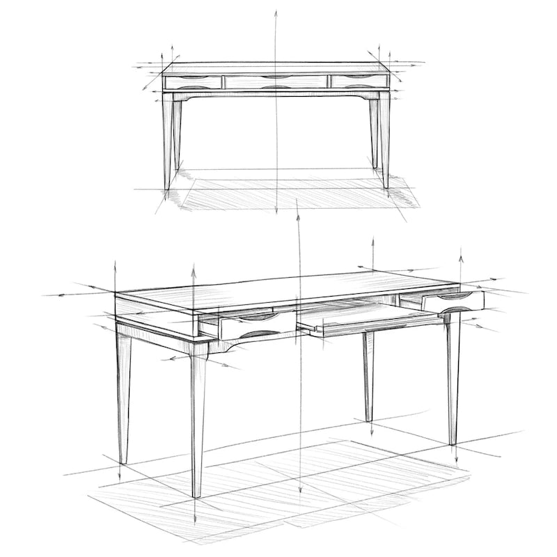 Schlichter moderner 60 Zoll breiter Schreib- und Büroschreibtisch aus Massivholz im Mid-Century-Stil