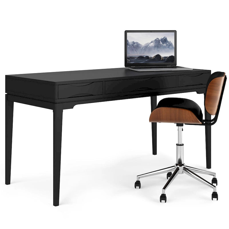 Schlichter moderner 60 Zoll breiter Schreib- und Büroschreibtisch aus Massivholz im Mid-Century-Stil