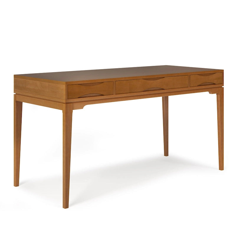 Schlichter moderner 60 Zoll breiter Schreib- und Büroschreibtisch aus Massivholz im Mid-Century-Stil