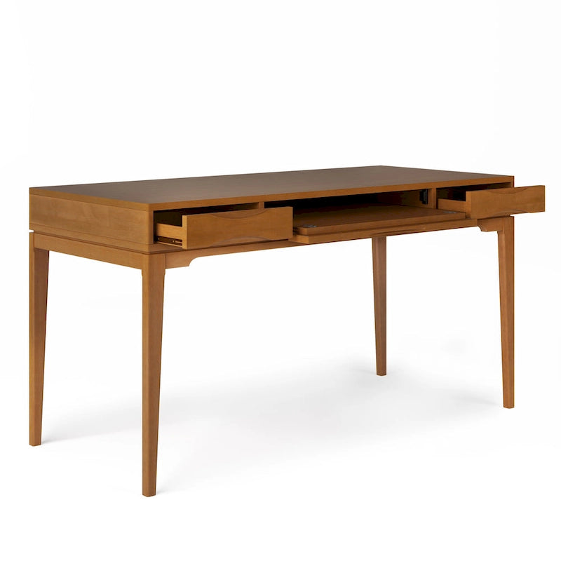 Schlichter moderner 60 Zoll breiter Schreib- und Büroschreibtisch aus Massivholz im Mid-Century-Stil