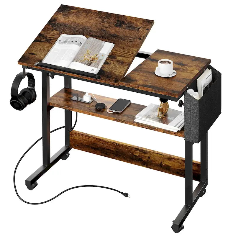 Mobiler höhenverstellbarer Laptop-Tisch mit Rollen und Ladestation