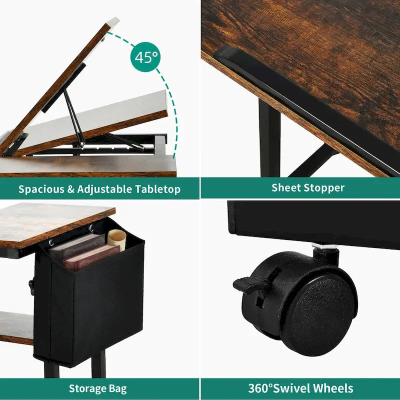 Mobiler höhenverstellbarer Laptop-Tisch mit Rollen und Ladestation