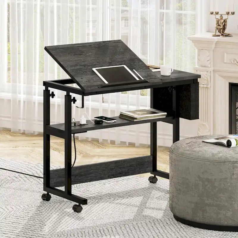 Mobiler höhenverstellbarer Laptop-Tisch mit Rollen und Ladestation