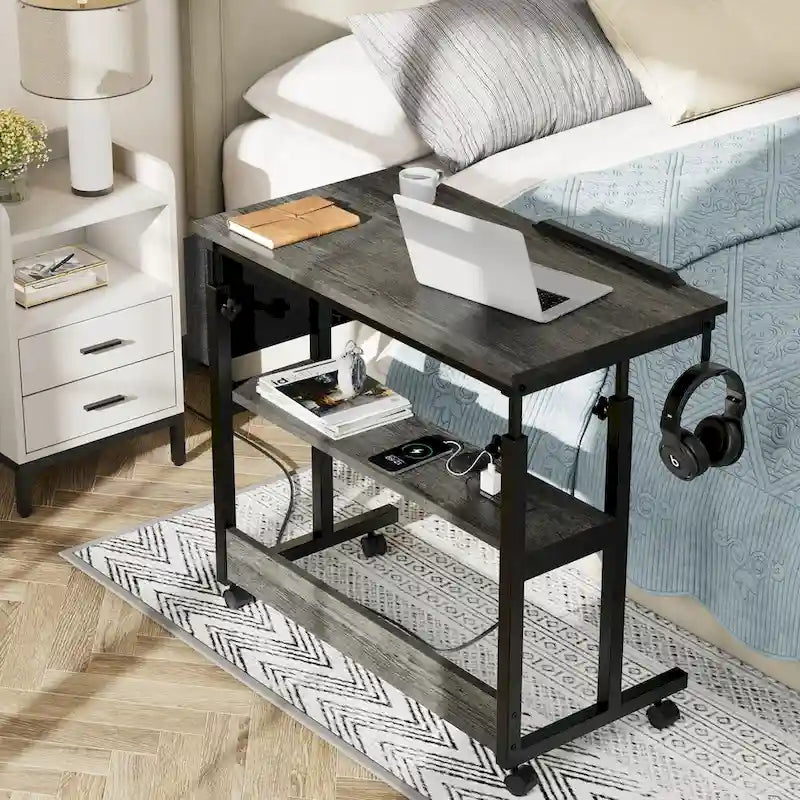 Mobiler höhenverstellbarer Laptop-Tisch mit Rollen und Ladestation