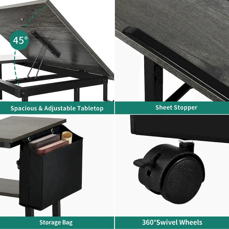Mobiler höhenverstellbarer Laptop-Tisch mit Rollen und Ladestation