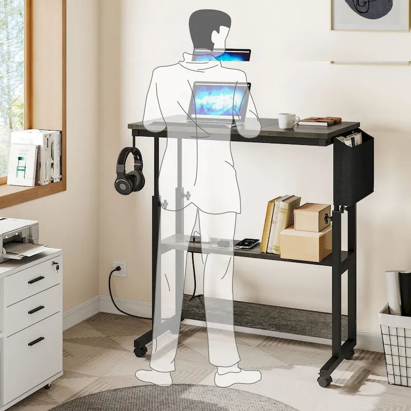 Mobiler höhenverstellbarer Laptop-Tisch mit Rollen und Ladestation