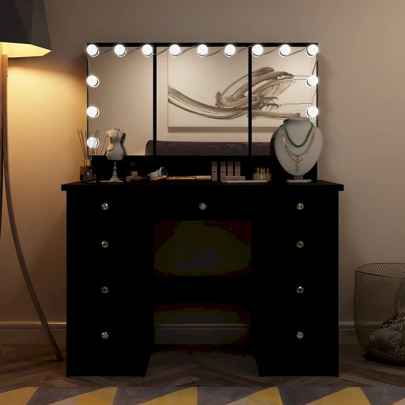 Beauty station van 40.2W met 3 spiegels, make-uptafel voor aankleden