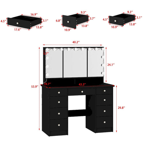 Beauty station van 40.2W met 3 spiegels, make-uptafel voor aankleden
