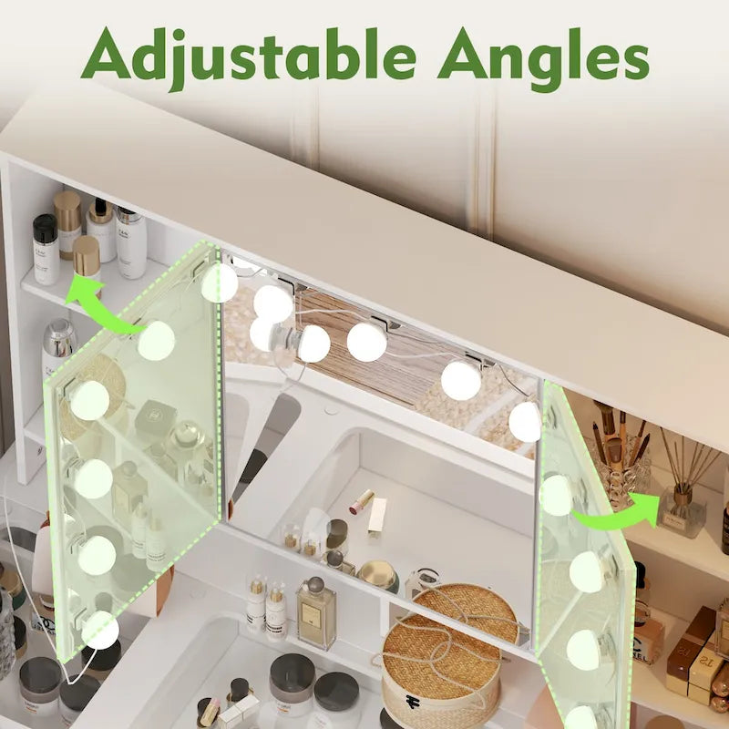 40.2W Schminkplatz mit 3 Spiegeln, Schminktisch zum Ankleiden